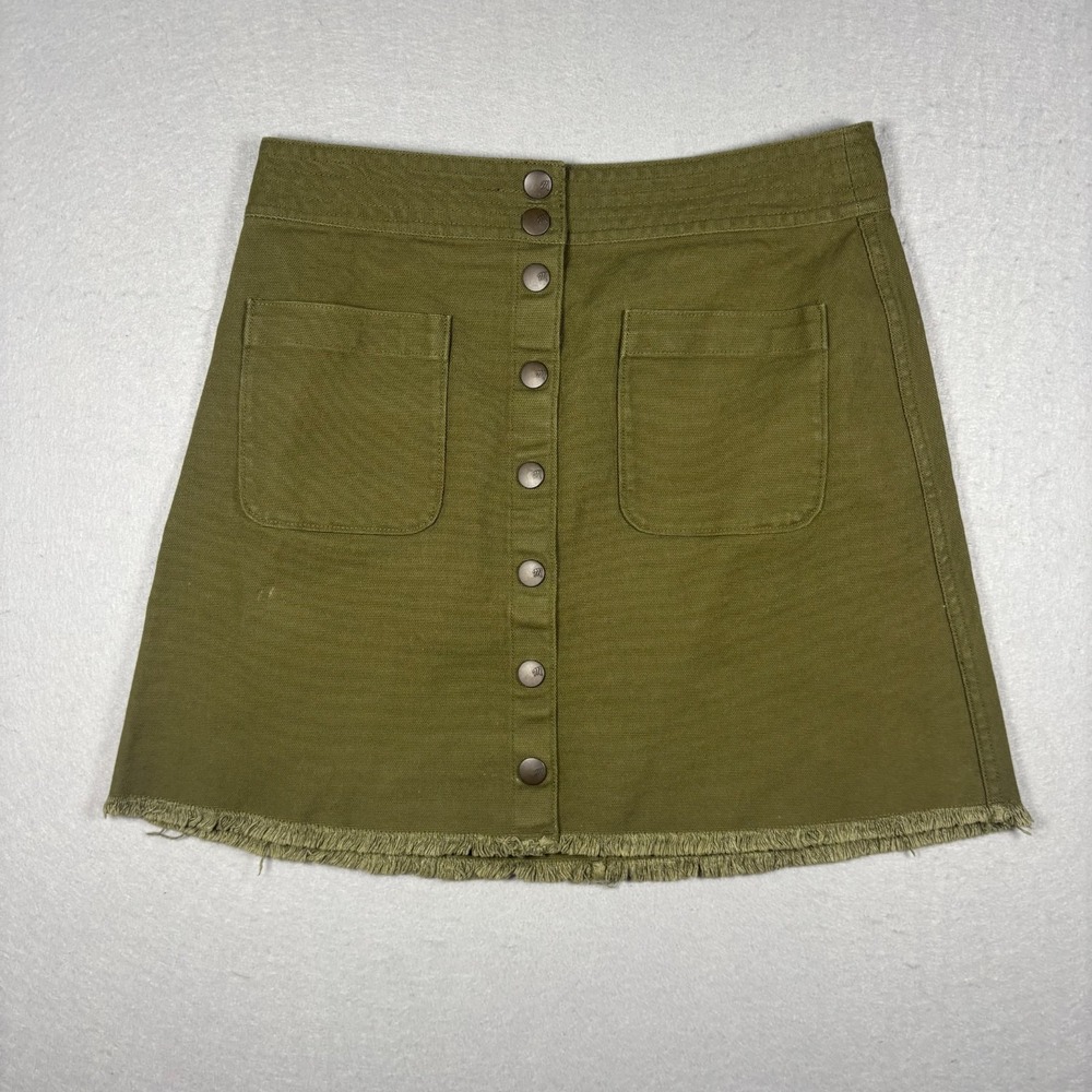 Madewell Womens Raw Hem Button Front A-line Utility Mini Skirt Kale Green Size 4